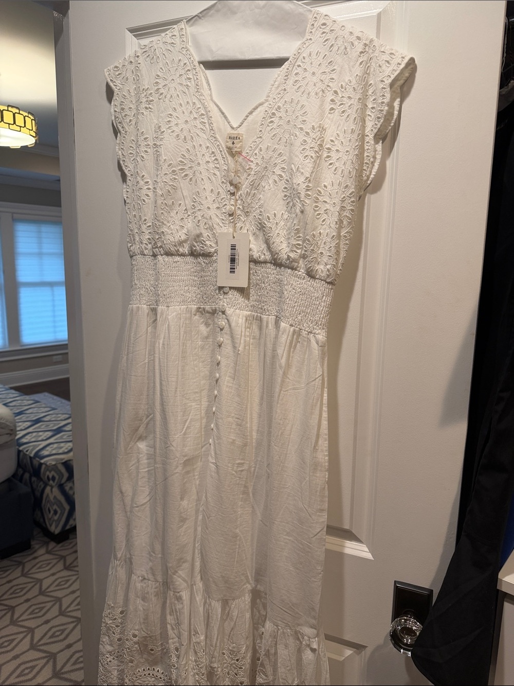White Eyelet Maxi Dress with Smocked Waist - Unbranded
